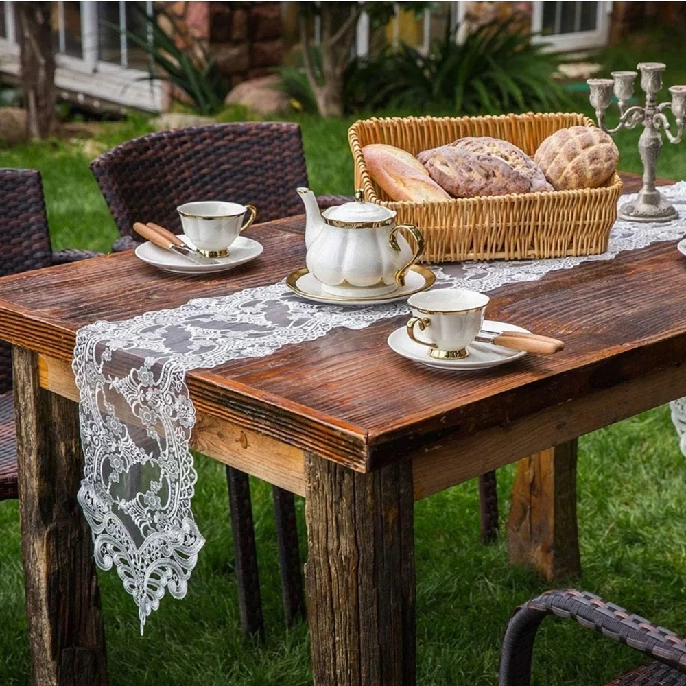 Lace Table Runner Macrame Flower Vintage Shabby Chic Wedding Holiday 10 x 70 In - Picture 6 of 10